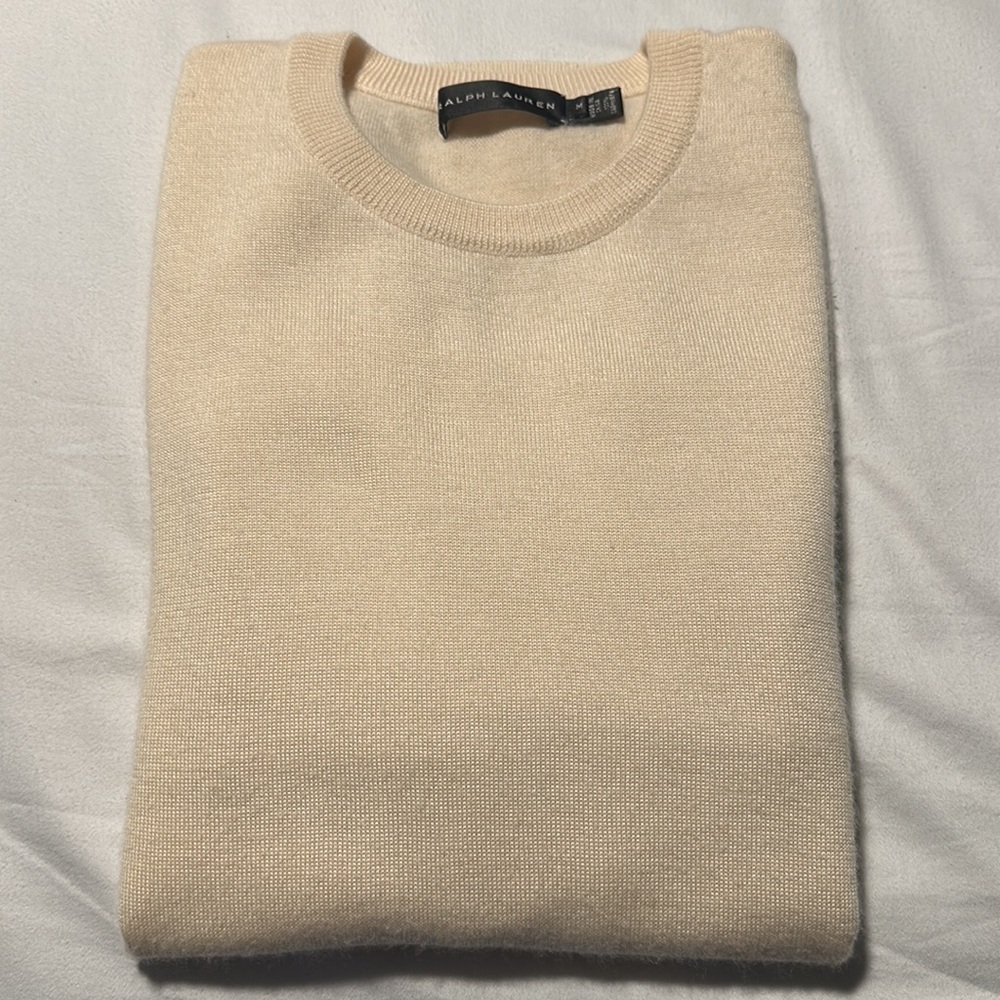 RALPH LAUREN | 100% cashmere crewneck sweater in cream, size medium